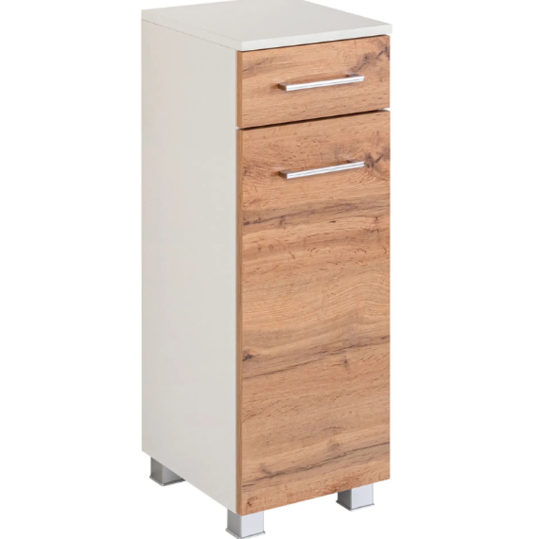 ParesBadezimmer : Spiegelschrank, Waschtischunterschrank, Hängeschränke - Eiche/Weiß