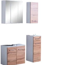 ParesBadezimmer : Spiegelschrank, Waschtischunterschrank, Hängeschränke - Eiche/Weiß