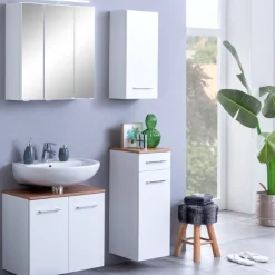 ParesBadezimmer : Spiegelschrank, Waschtischunterschrank, Hängeschränke - weiß