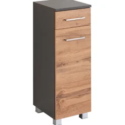ParesBadezimmer : Spiegelschrank, Waschtischunterschrank, Hängeschränke - Graphit/Eiche