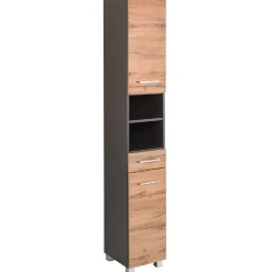 ParesBadezimmer : Säulenschrank, Spiegelschrank, Waschtischunterschrank, Hängeschränke - graphit/gelb
