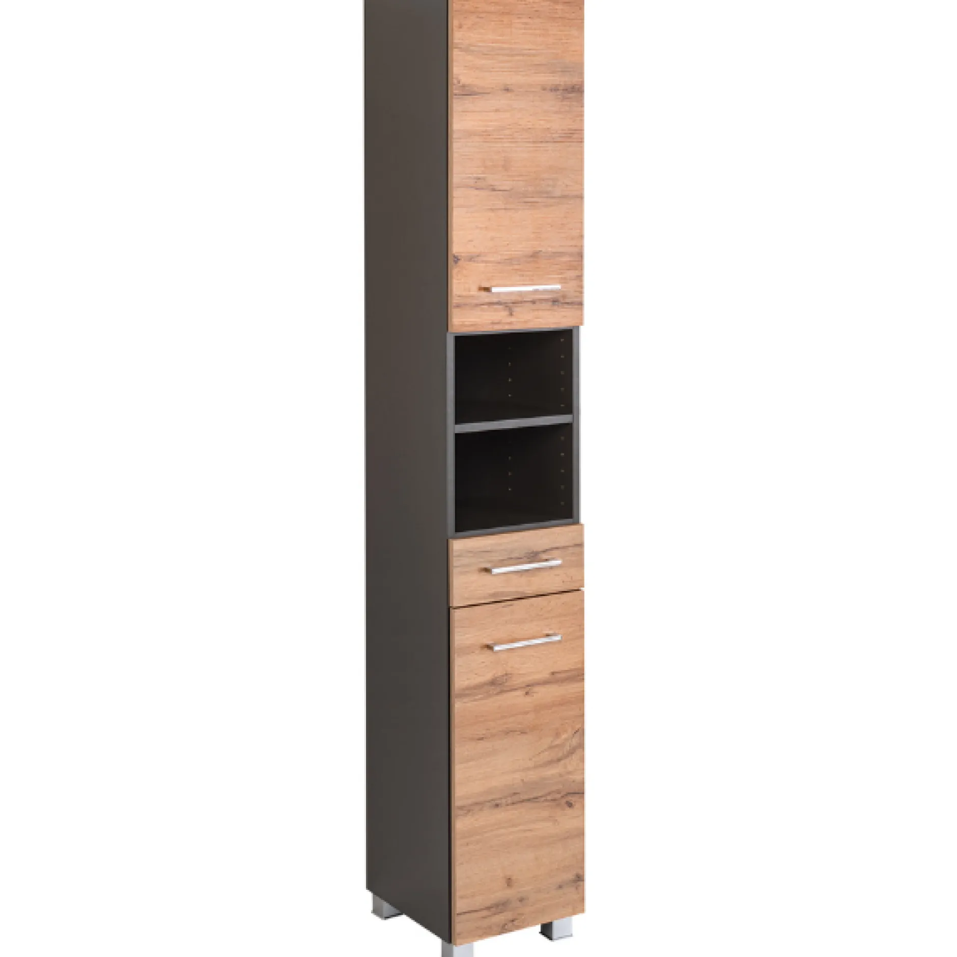 ParesBadezimmer : Säulenschrank, Spiegelschrank, Waschtischunterschrank, Hängeschränke - graphit/gelb