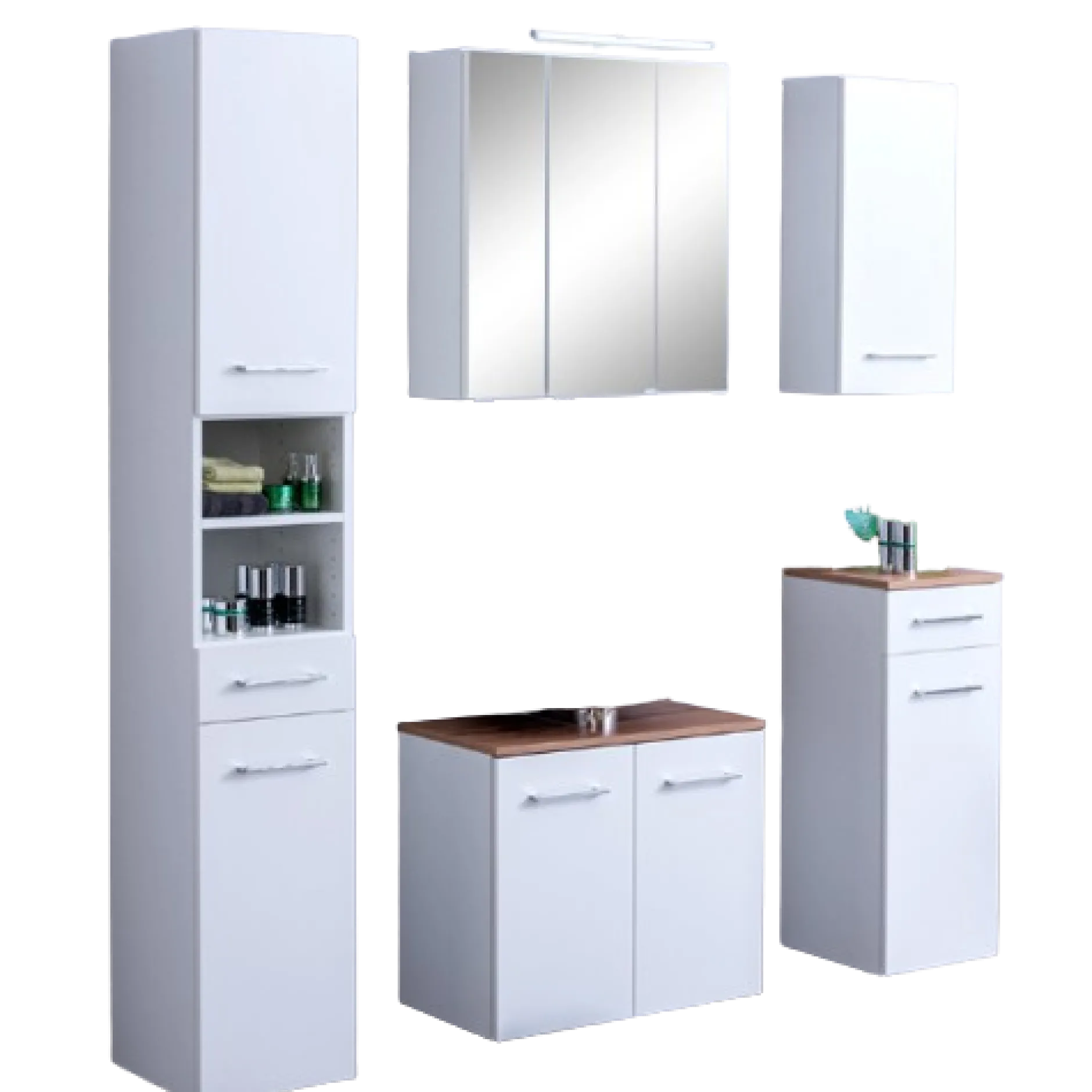 ParesBadezimmer : Säulenschrank, Spiegelschrank, Waschbeckenunterschrank, Hängeschränke - weiß