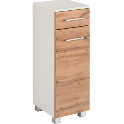 ParesBadezimmer : Säulenschrank, Spiegelschrank, Waschtischunterschrank, Hängeschränke - Eiche/Weiß