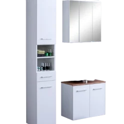 ParesBadezimmer : Säulenschrank, Spiegelschrank, Waschbeckenunterschrank - weiß