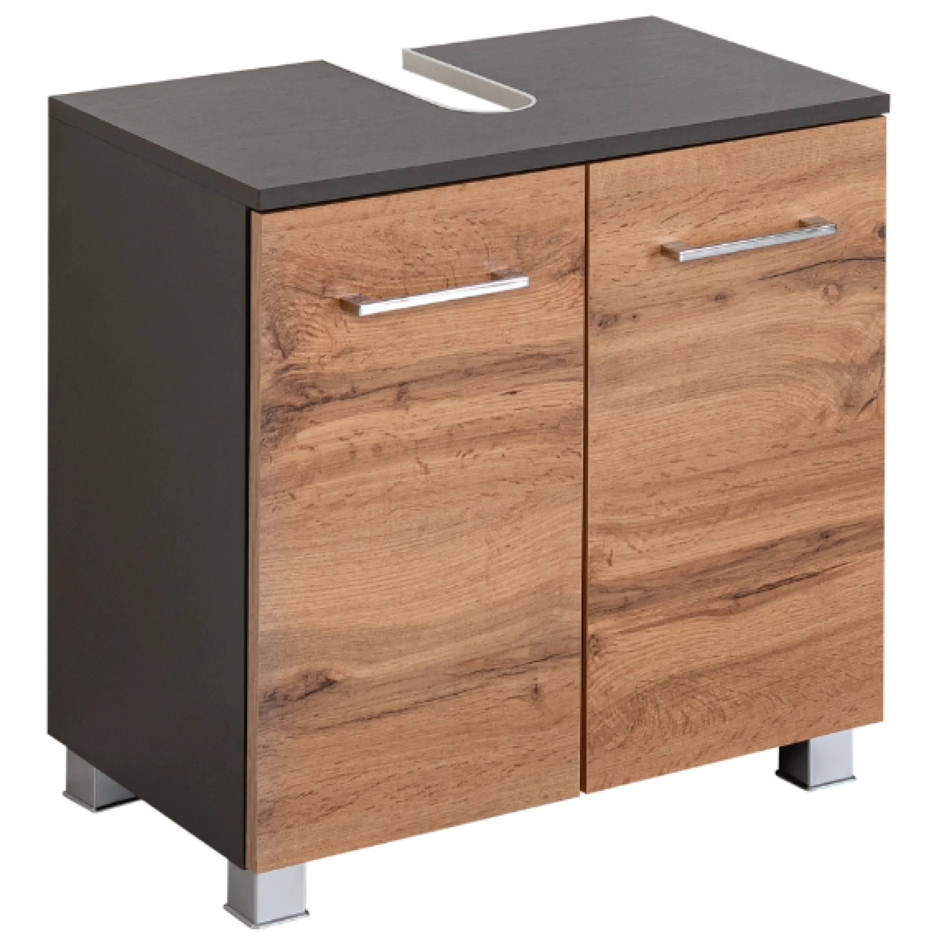 ParesBadezimmer : Säulenschrank, Spiegelschrank, Waschtischunterschrank - graphit/gelb