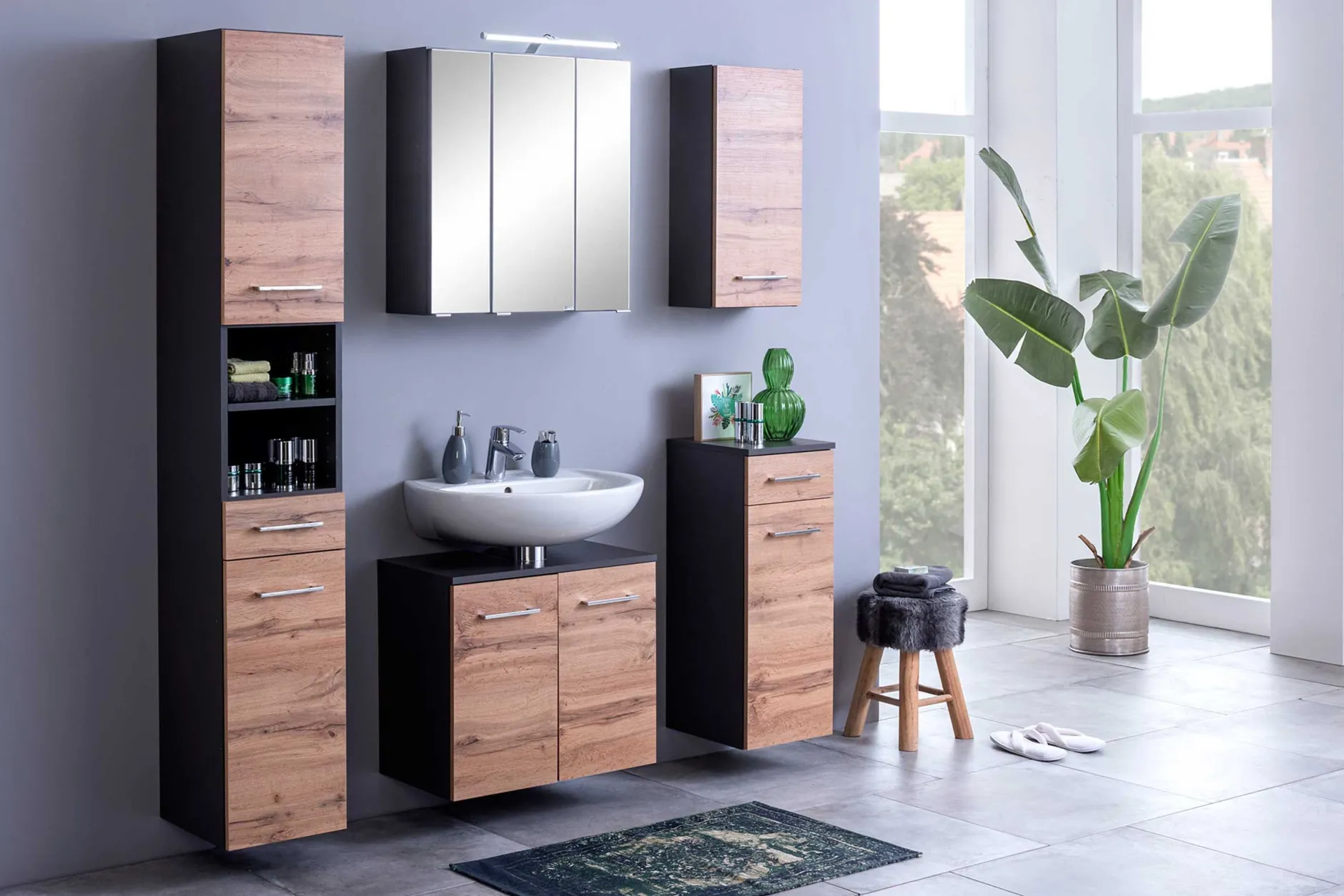 Pares Hängeschrank 30cm 1 Tür - Graphit/Eiche Rotbraun