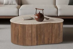 Paul 83 cm Mangoholz Couchtisch mit Travertin Beige
