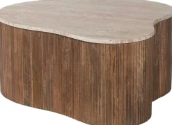 Paul 83 cm Mangoholz Couchtisch mit Travertin Beige