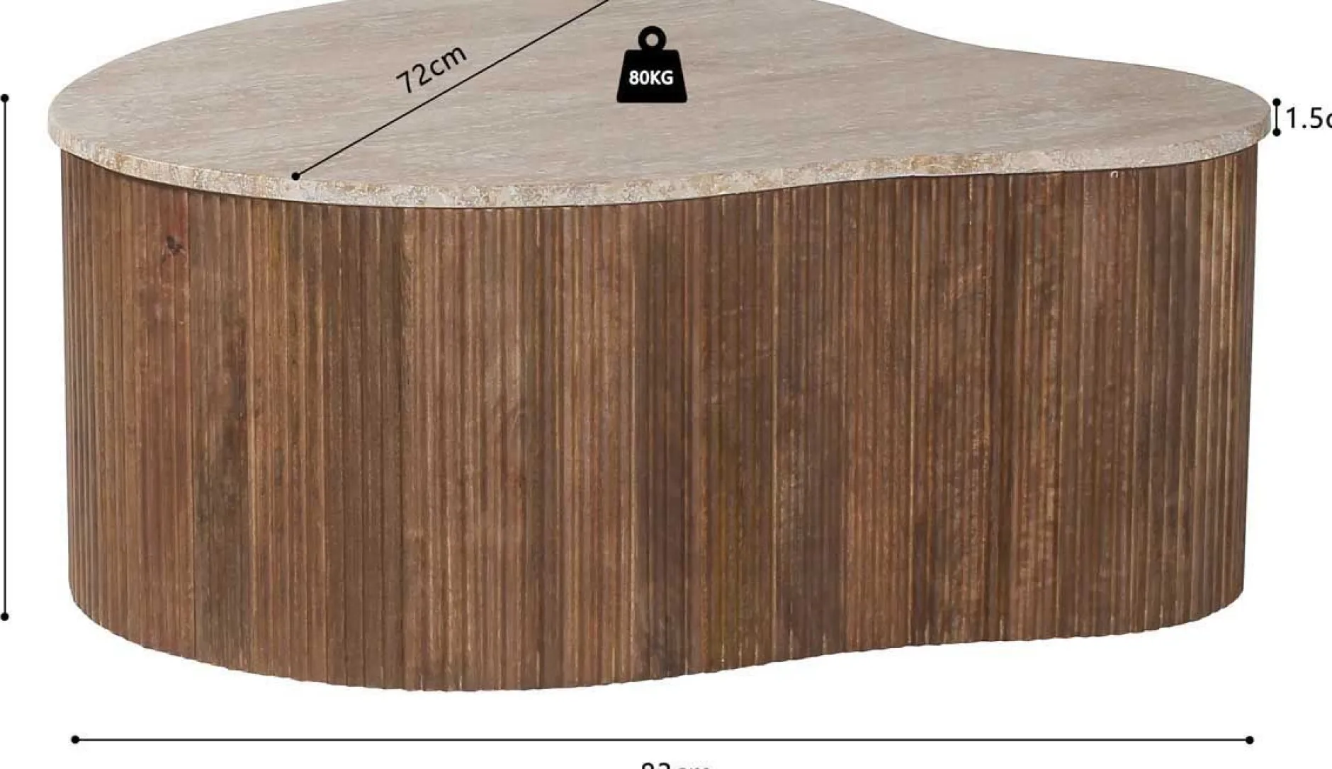 Paul 83 cm Mangoholz Couchtisch mit Travertin Beige