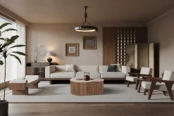 Paul 83 cm Mangoholz Couchtisch mit Travertin Beige
