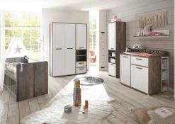 Petrus Kleiderschrank 138cm mit 3 Türen und 2 Schubladen - weiß/ driftwood