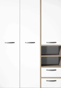 Petrus Kleiderschrank 138cm mit 3 Türen und 2 Schubladen - weiß/ driftwood