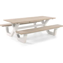 Picknicktisch Charles Gescova - Aluminium Weiß, Teak - 280x100 cm - Braun/Weiß