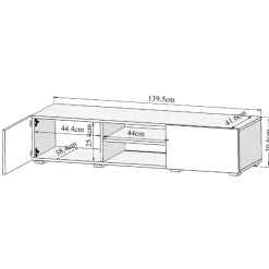 Polka TV-Schrank 140 cm 2 Flügeltüren, 2 offene Fächer - Eiche /Celadon grau