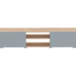 Polka TV-Schrank 140 cm 2 Flügeltüren, 2 offene Fächer - Eiche /Celadon grau