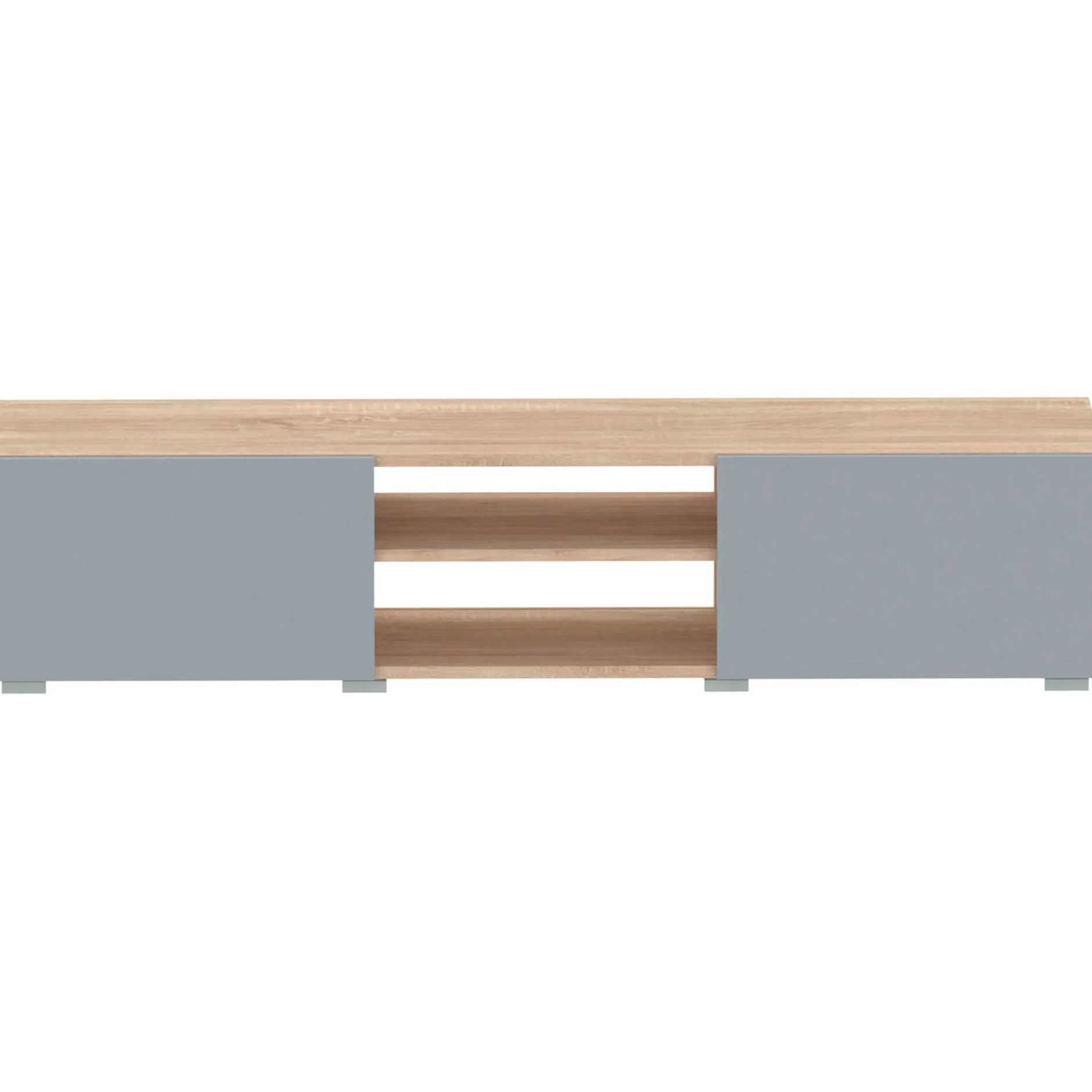 Polka TV-Schrank 140 cm 2 Flügeltüren, 2 offene Fächer - Eiche /Celadon grau
