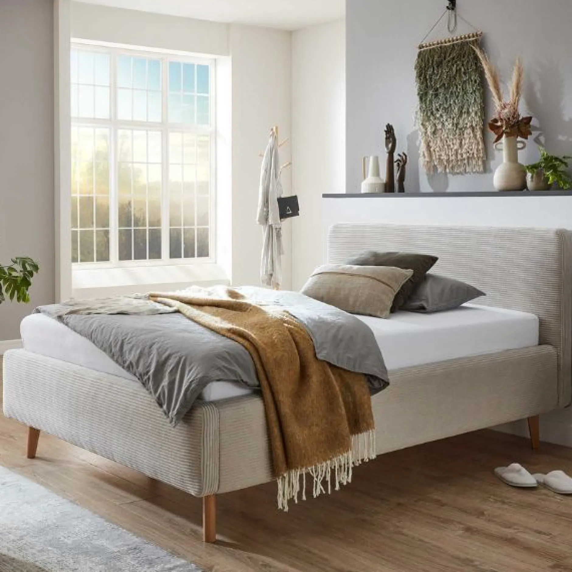 Polsterbett Madras 140x200cm Rippensamt - beige