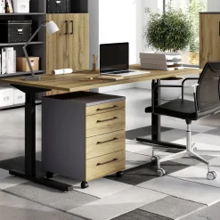 Presley Schreibtisch 180cm mechanisch verstellbar - Eiche/schwarz