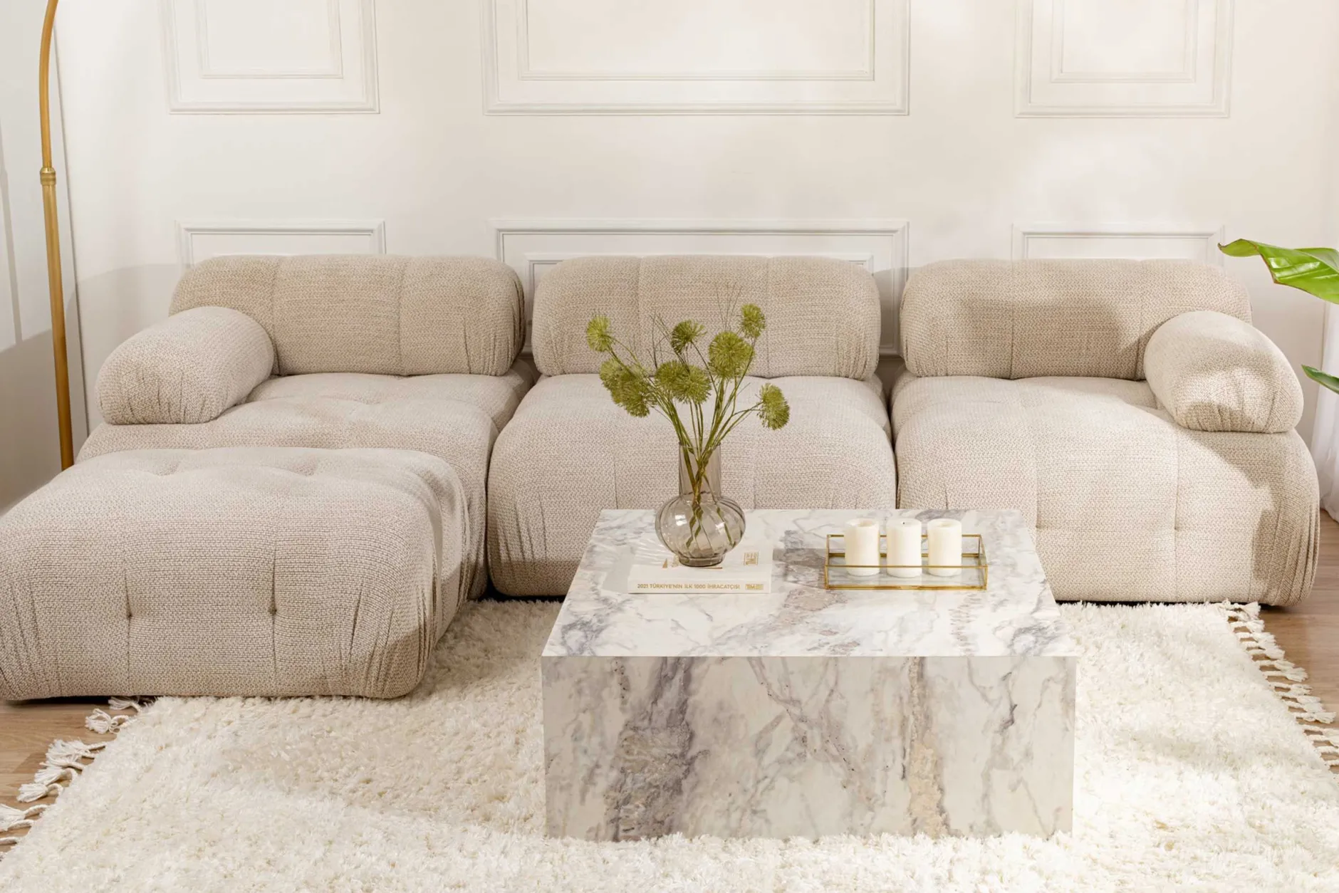 Prizma Couchtisch | 90x90x35cm | Marmor Dekor