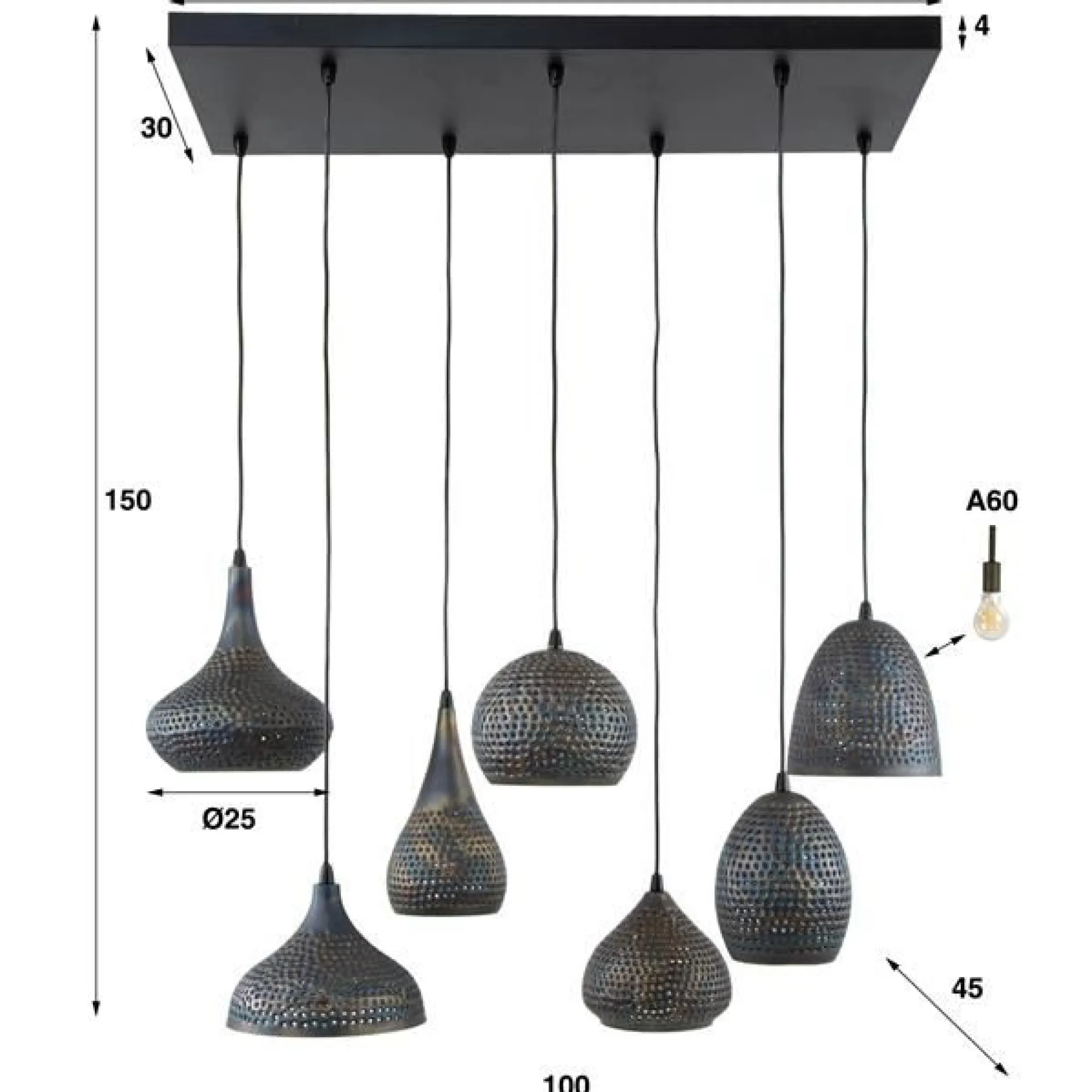 Punchy Hängeleuchte 150 cm-schwarz-braun