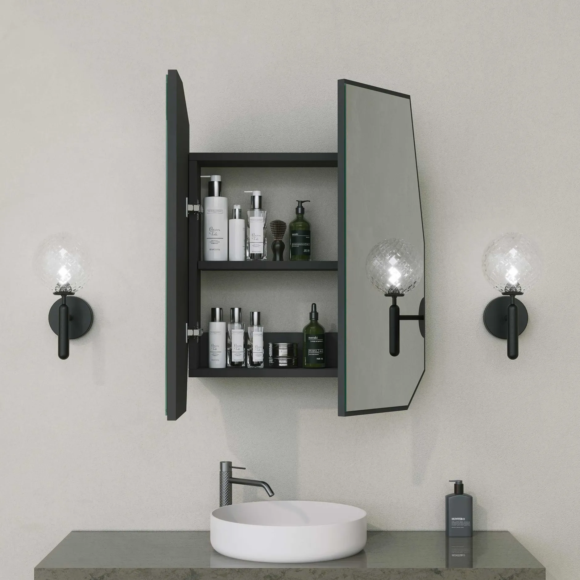 Quartz Badezimmerschrank | 100 % MDF | Schwarz