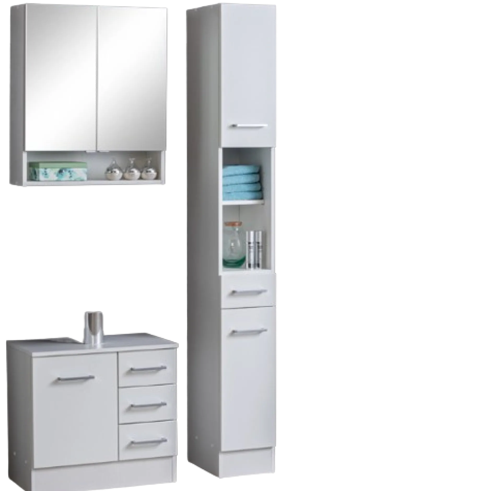 RiccaBadezimmer : Spiegelschrank, Waschtischunterschrank, Säulenschrank - weiß