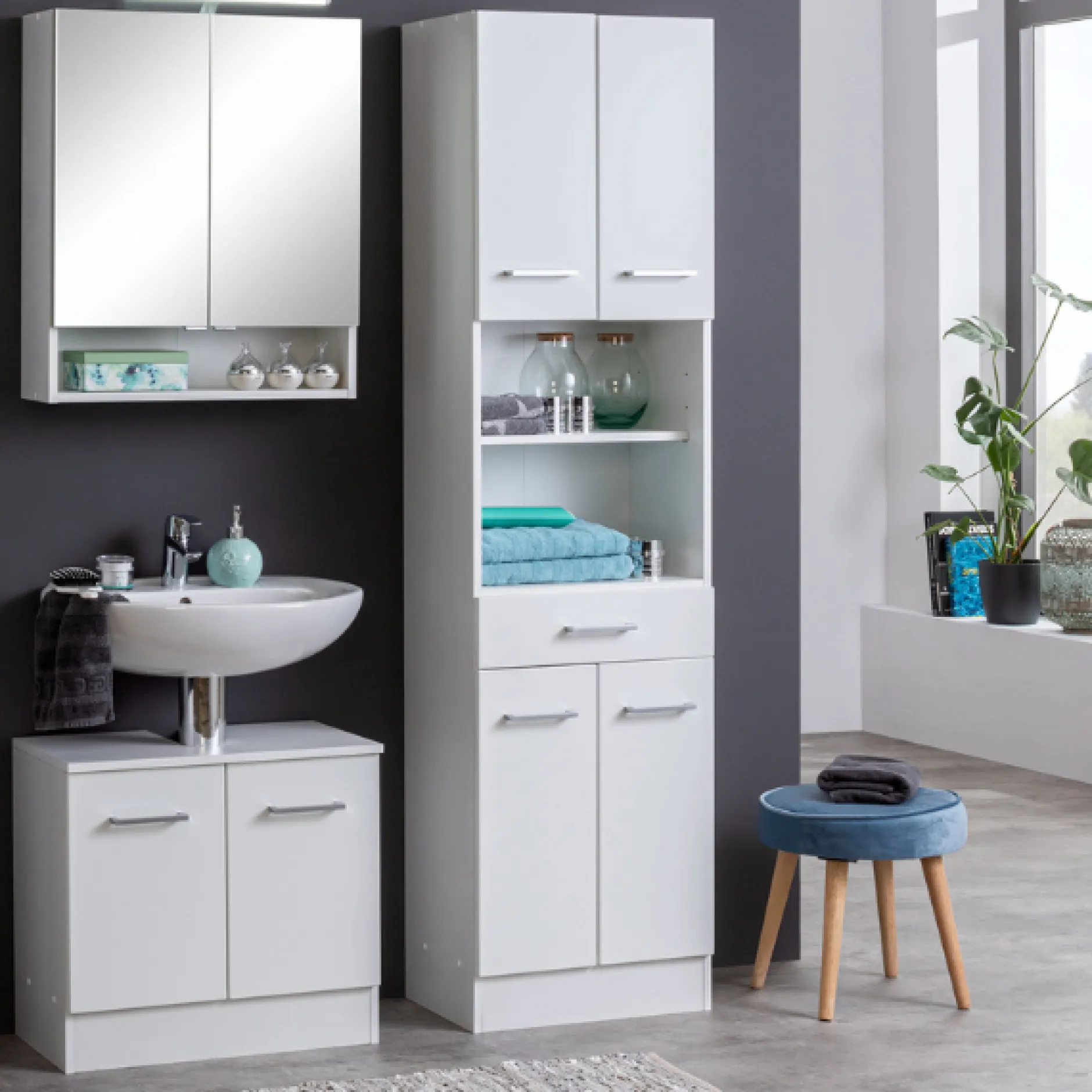 RiccaBadezimmer : Spiegelschrank, Waschtischunterschrank, Säulenschrank - weiß