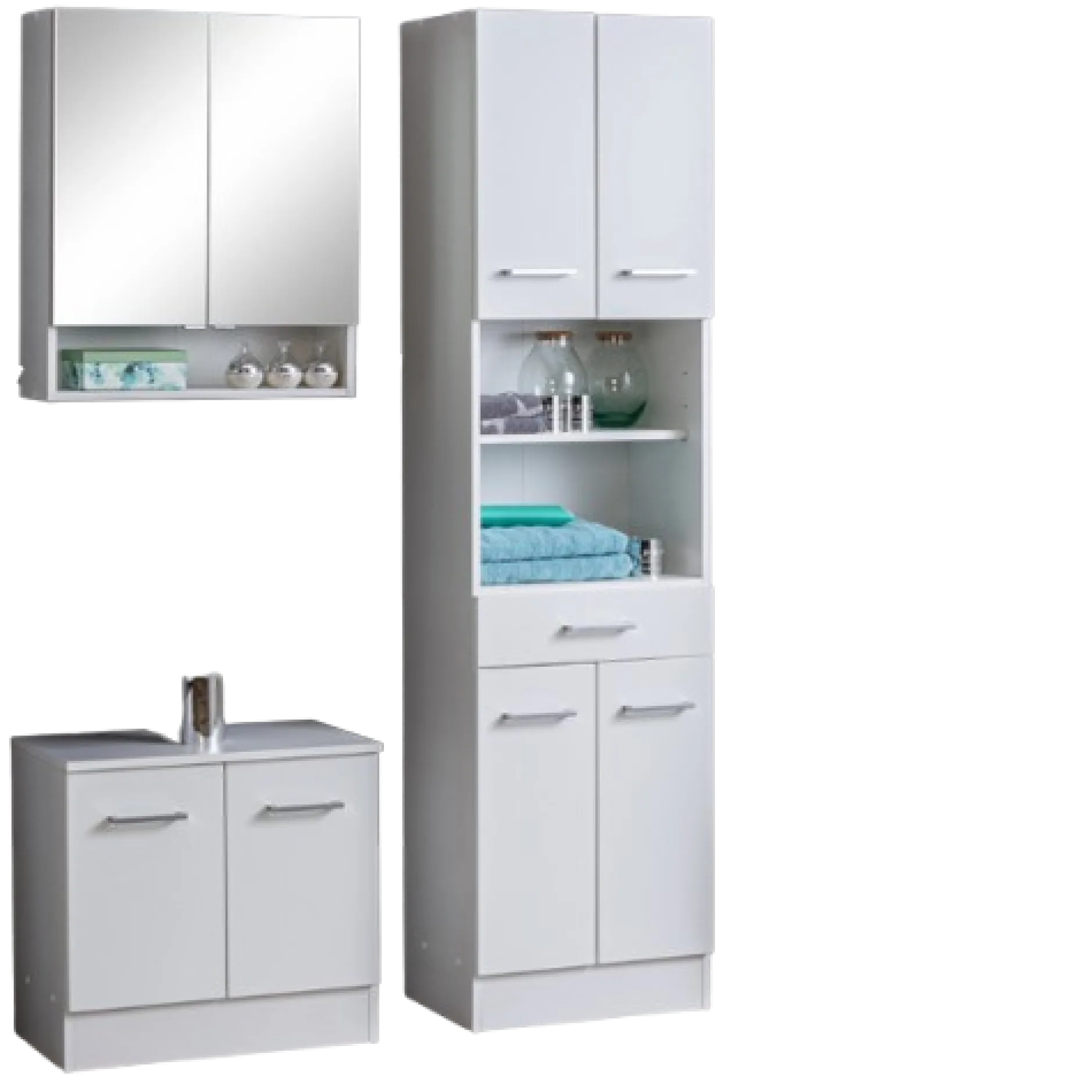 RiccaBadezimmer : Spiegelschrank, Waschtischunterschrank, Säulenschrank - weiß
