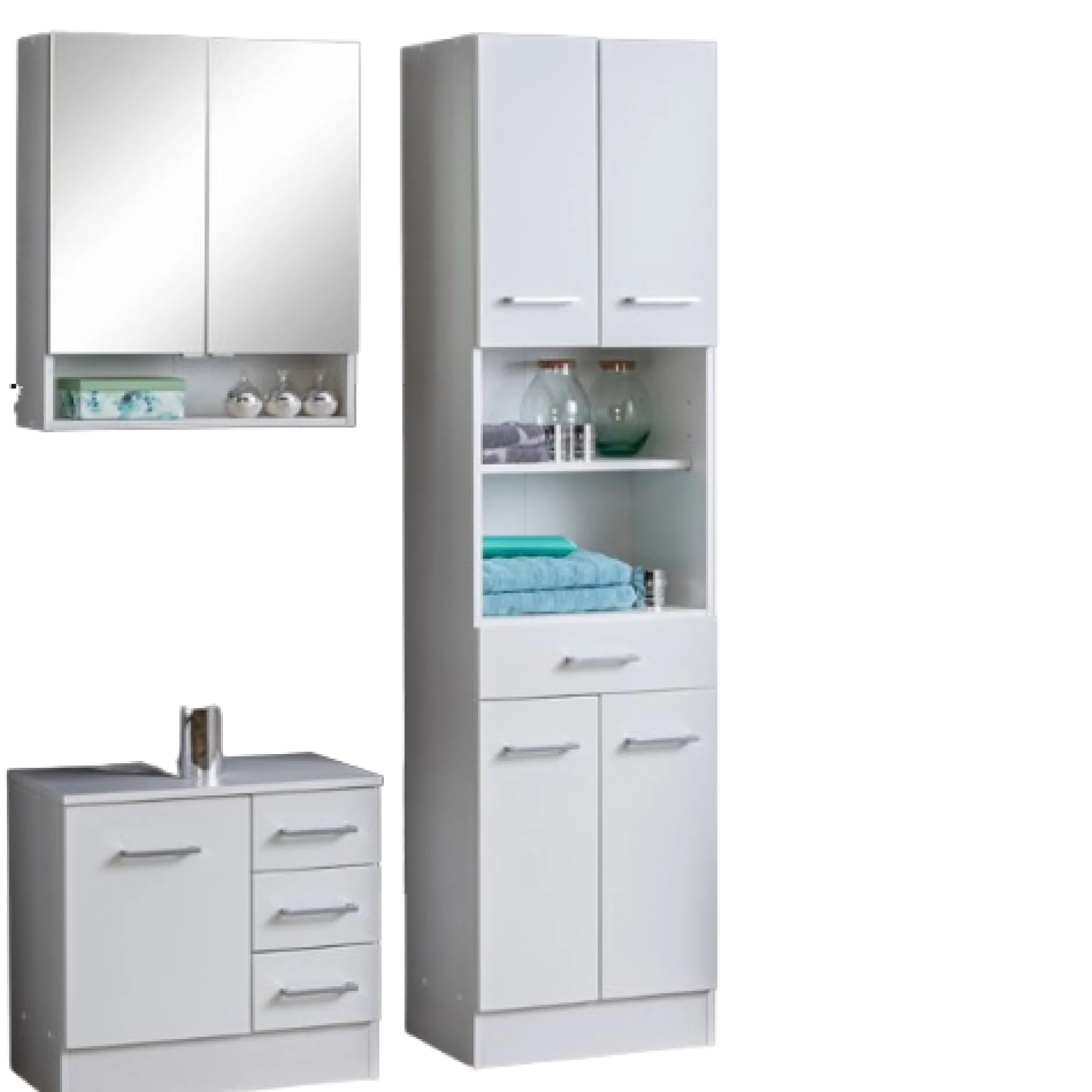 RiccaBadezimmer : Spiegelschrank, Waschtischunterschrank, Säulenschrank - weiß