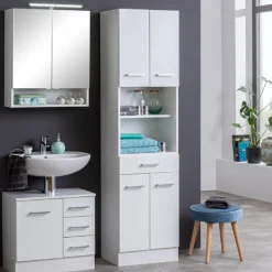 RiccaBadezimmer : Spiegelschrank, Waschtischunterschrank, Säulenschrank - weiß