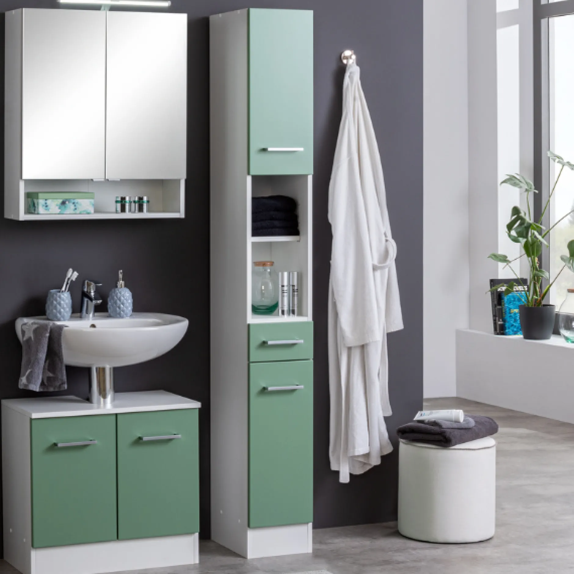 RiccaBadezimmer : Spiegelschrank, Waschbeckenunterschrank, Säulenschrank - grün