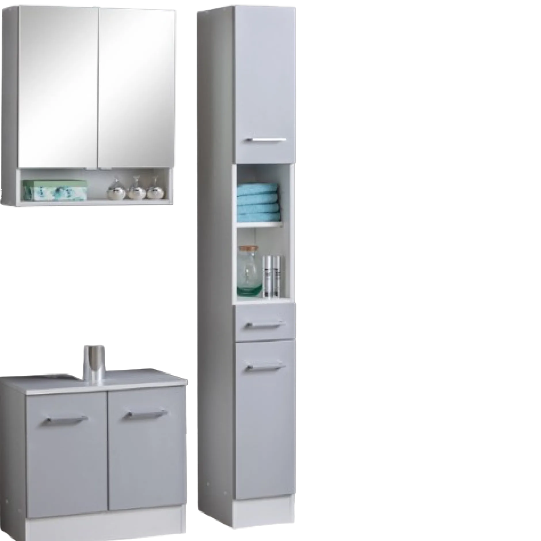 RiccaBadezimmer : Spiegelschrank, Waschbeckenunterschrank, Säulenschrank - grau