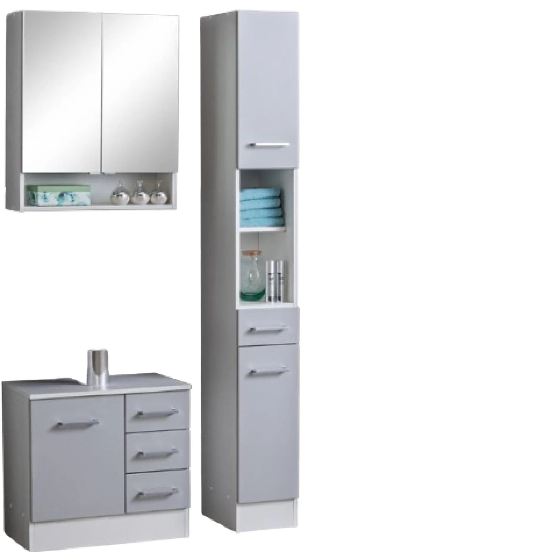 RiccaBadezimmer : Spiegelschrank, Waschbeckenunterschrank, Säulenschrank - grau