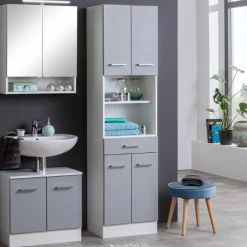 RiccaBadezimmer : Spiegelschrank, Waschbeckenunterschrank, Säulenschrank - grau