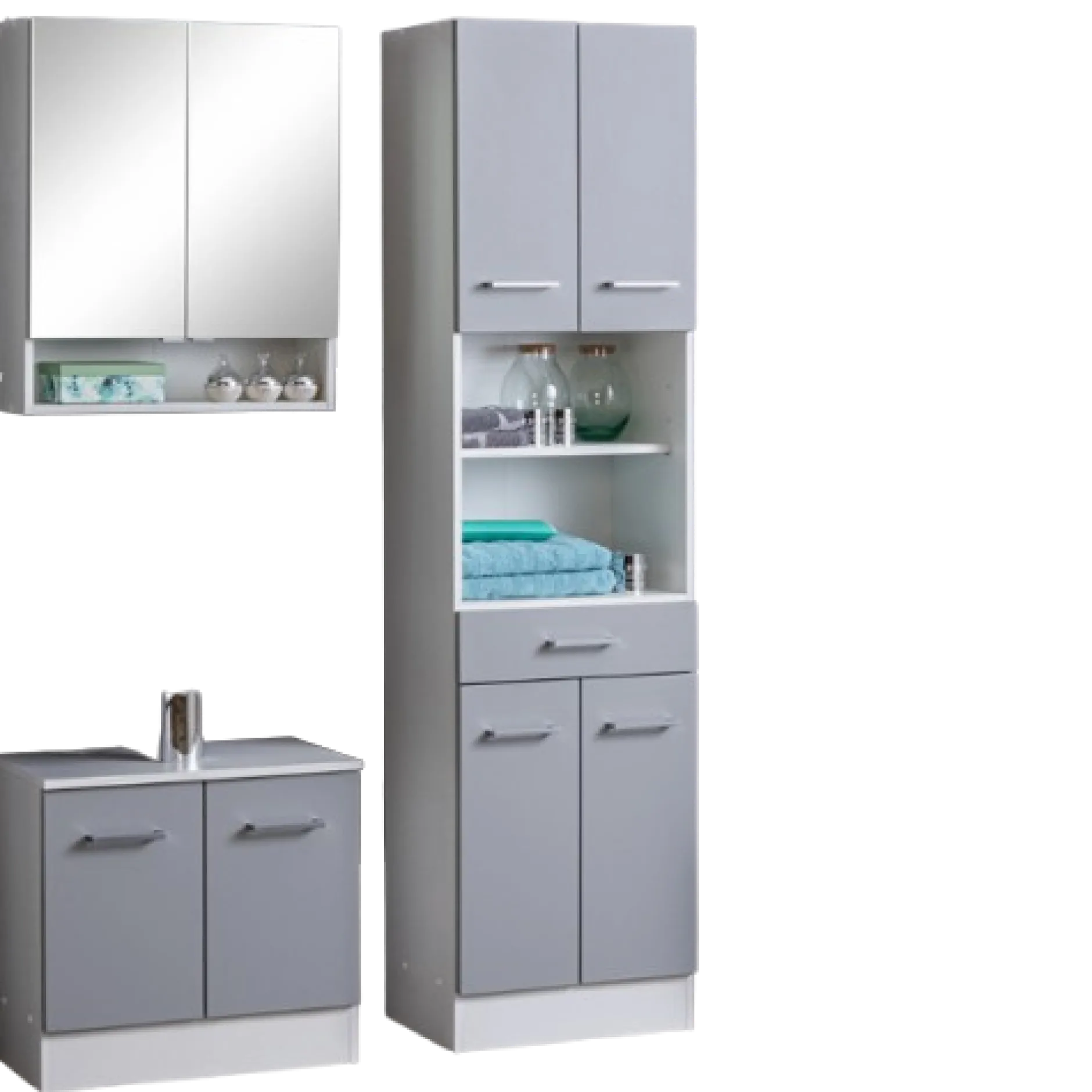 RiccaBadezimmer : Spiegelschrank, Waschbeckenunterschrank, Säulenschrank - grau