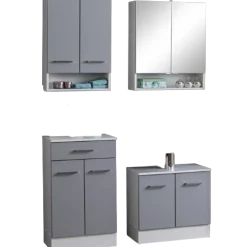 RiccaBadezimmer : Wandschrank, Badezimmerschrank, Spiegelschrank, Waschbeckenunterschrank - grau