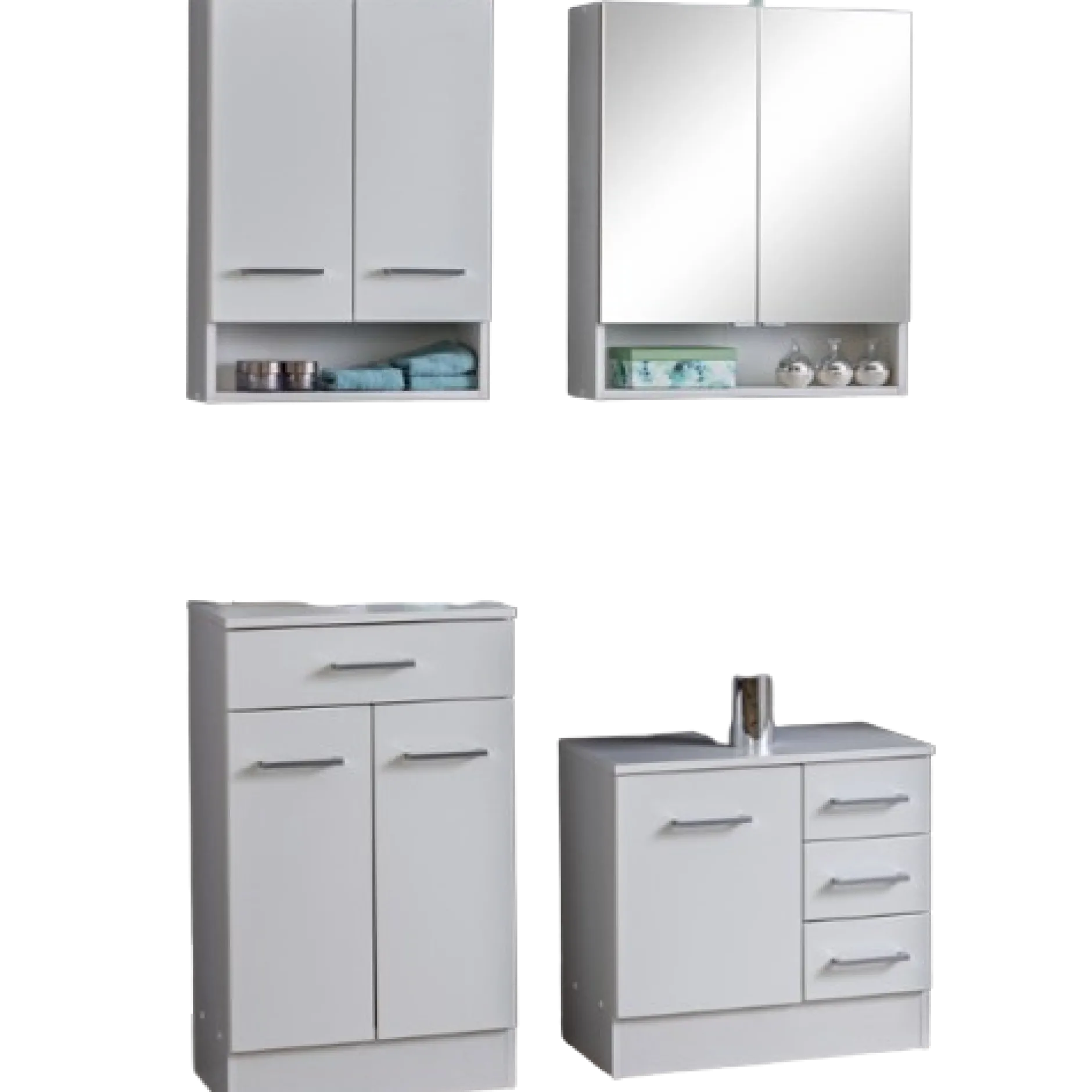 RiccaBadezimmer : Wandschrank, Badezimmerschrank, Spiegelschrank, Waschbeckenunterschrank - weiß
