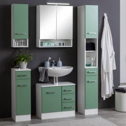 RiccaBadezimmer : Wandschrank, Badezimmerschrank, Spiegelschrank, Waschbeckenunterschrank, Säulenschrank - grün
