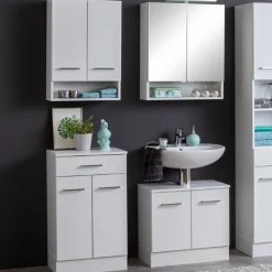 RiccaBadezimmer : Wandschrank, Badezimmerschrank, Spiegelschrank, Waschbeckenunterschrank - weiß