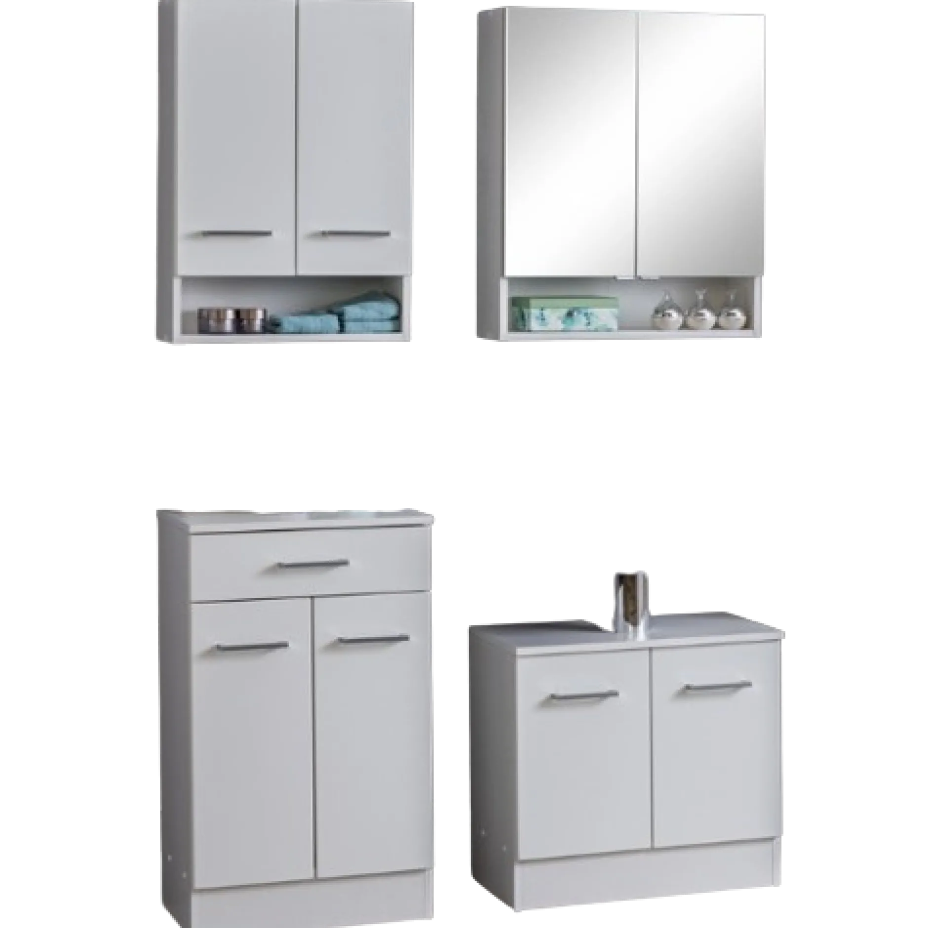 RiccaBadezimmer : Wandschrank, Badezimmerschrank, Spiegelschrank, Waschbeckenunterschrank - weiß