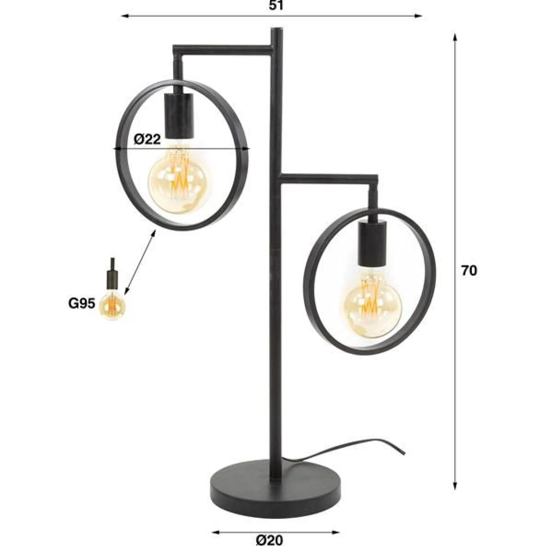 Rien Tischleuchte für 2 Lichtquellen - Holzkohle