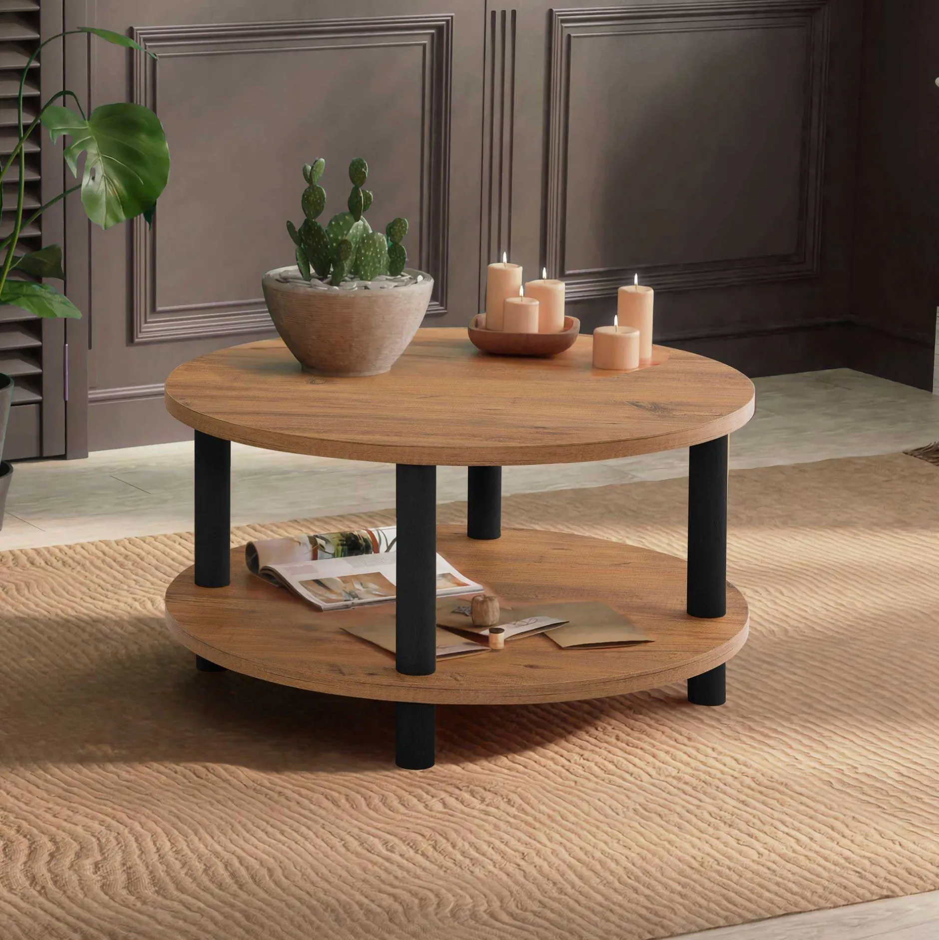 Roby Couchtisch | 100 % MELAMIN | Schwarz, Atlantische Kiefer
