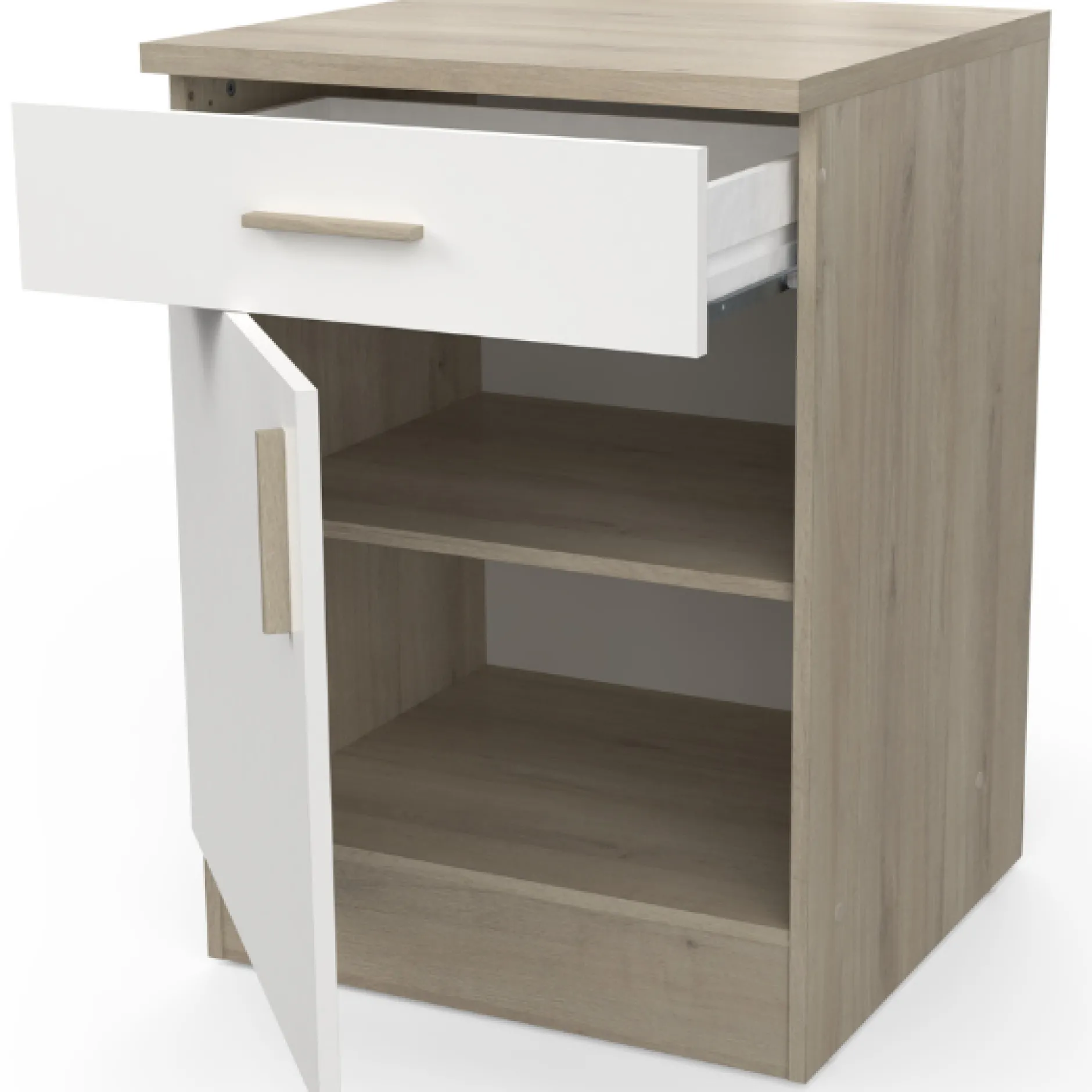 Romanie Unterschrank 60 cm 1 Schublade, 1 Drehtür und 1 Einlegeboden Kronberg Eiche/Mattweiß
