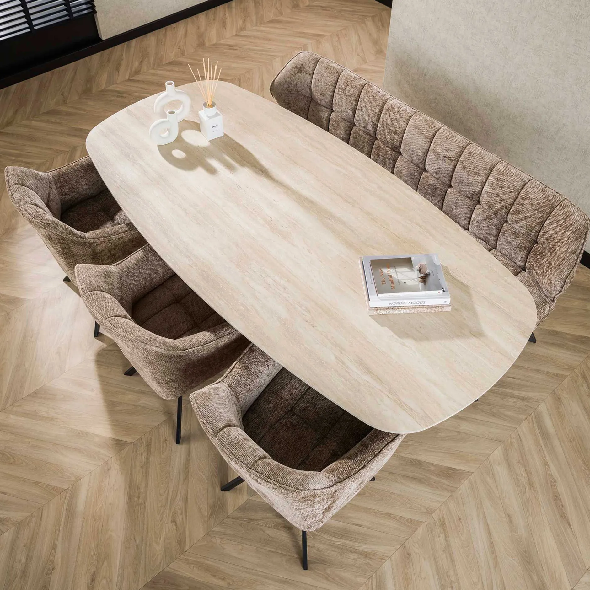 Romano Danish Oval Esstisch 215 cm / 3D Keramik Travertin