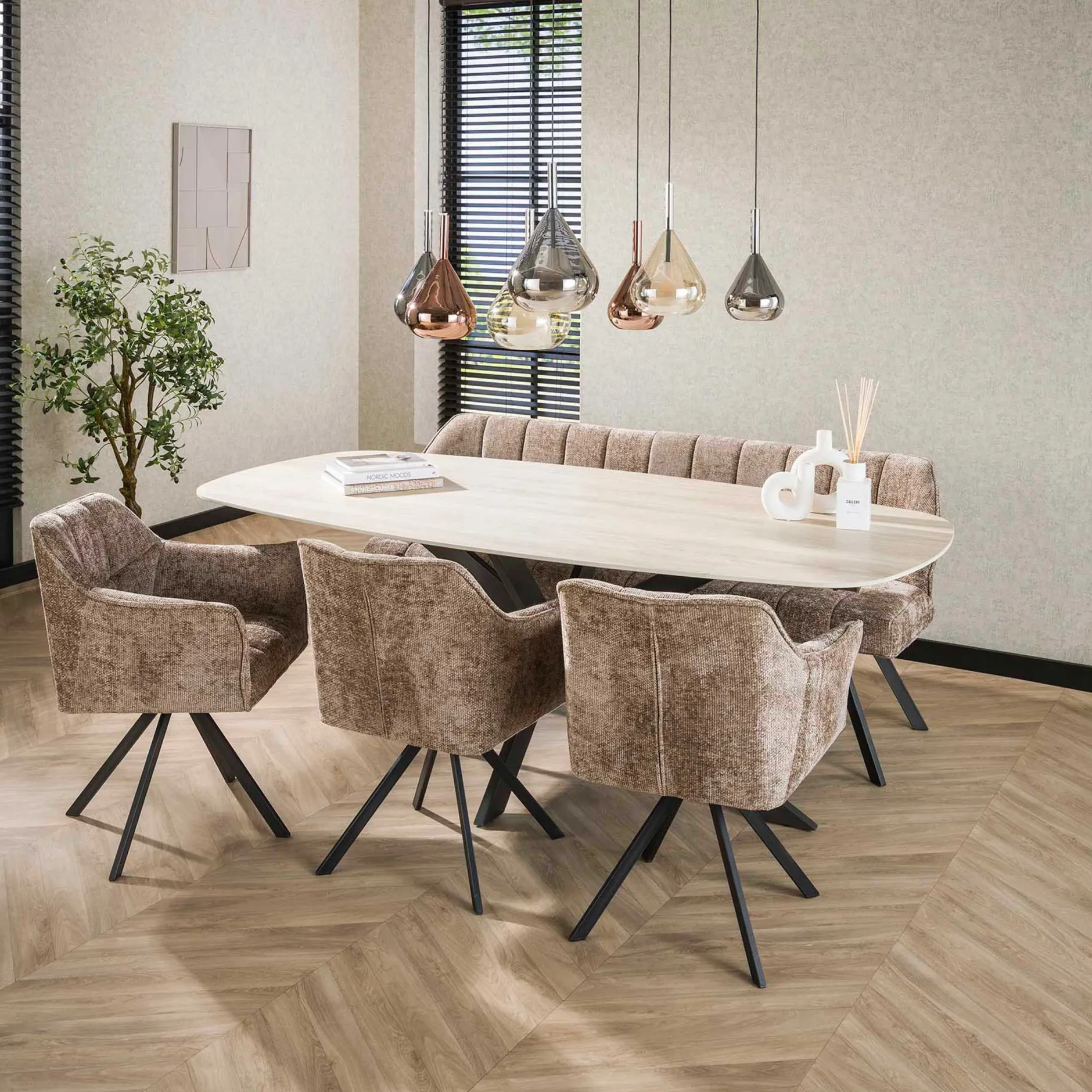 Romano Danish Oval Esstisch 215 cm / 3D Keramik Travertin
