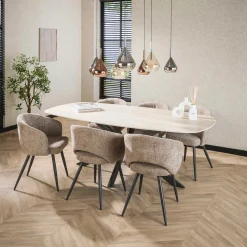 Romano Danish Oval Esstisch 215 cm / 3D Keramik Travertin