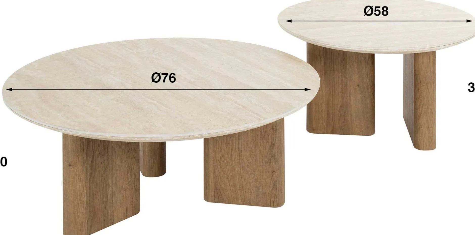 Romano Runder Keramischer Travertin Couchtisch Set/2