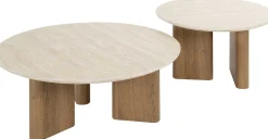 Romano Runder Keramischer Travertin Couchtisch Set/2