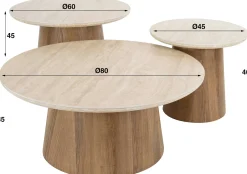 Romano Runder Keramischer Travertin Couchtisch Set/3
